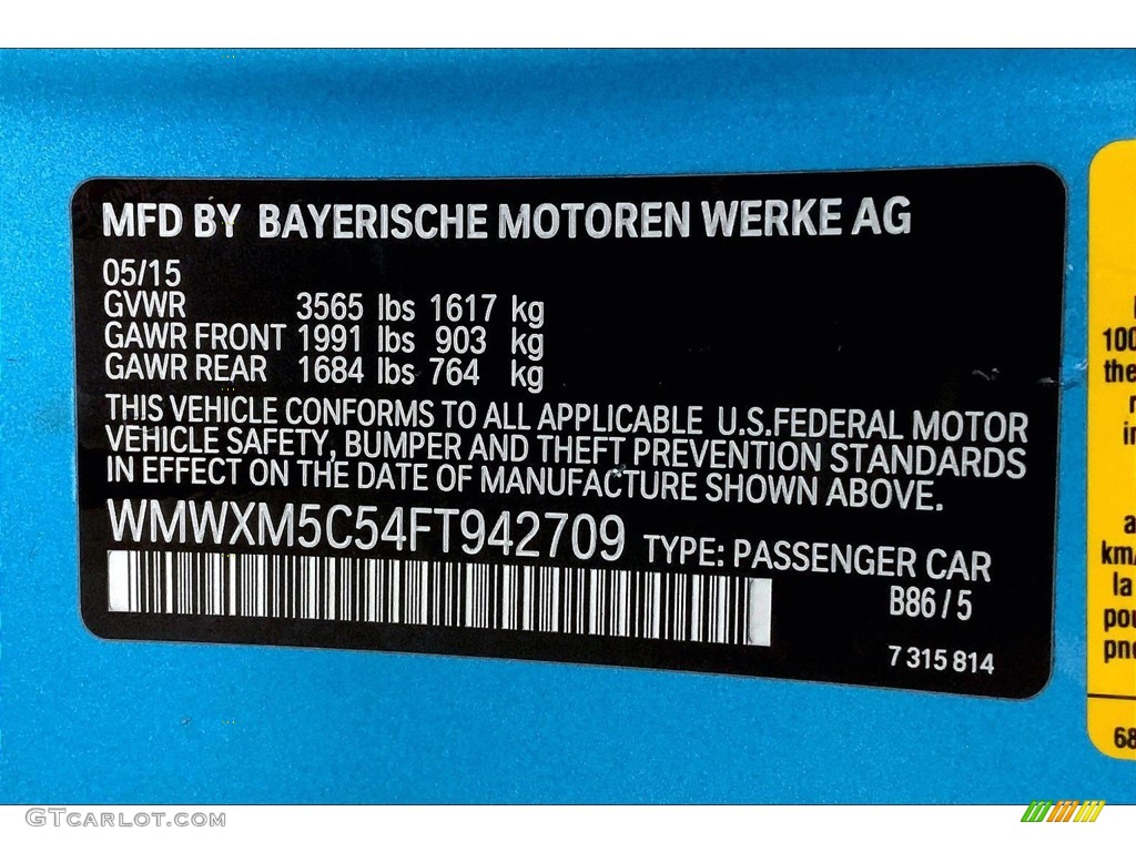 2015 Cooper Color Code B86 for Electric Blue Metallic Photo #146297510