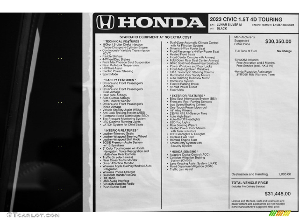 2023 Honda Civic Touring Sedan Window Sticker Photos