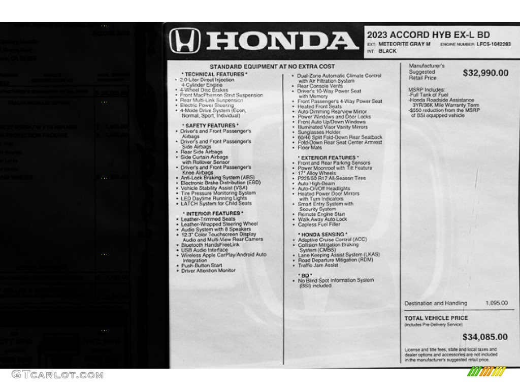 2023 Honda Accord EX-L Hybrid Window Sticker Photo #146305539