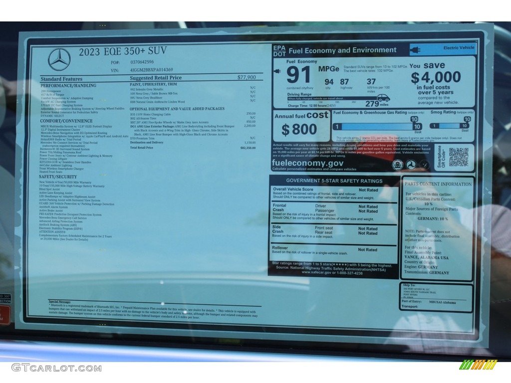 2023 Mercedes-Benz EQE 350+ SUV Window Sticker Photo #146307483