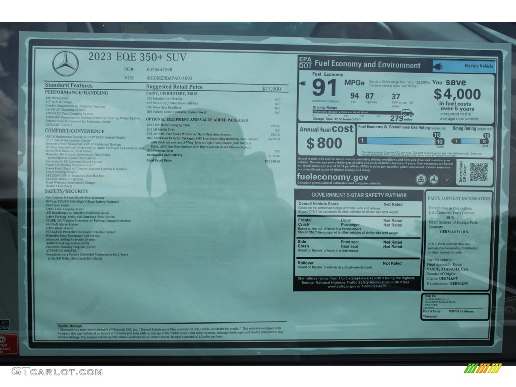 2023 Mercedes-Benz EQE 350+ SUV Window Sticker Photo #146308235