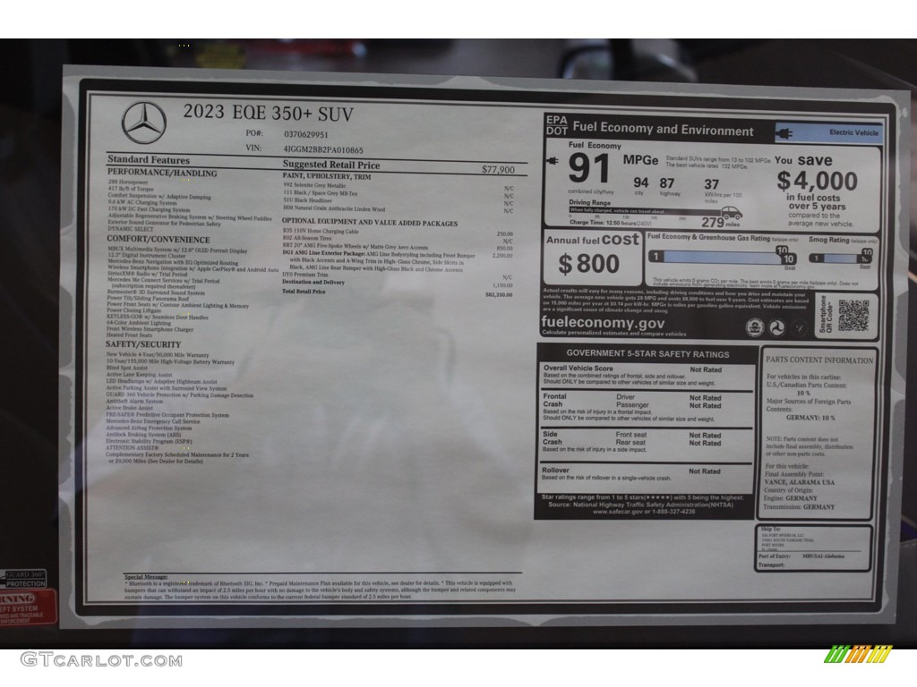 2023 Mercedes-Benz EQE 350+ SUV Window Sticker Photo #146311757