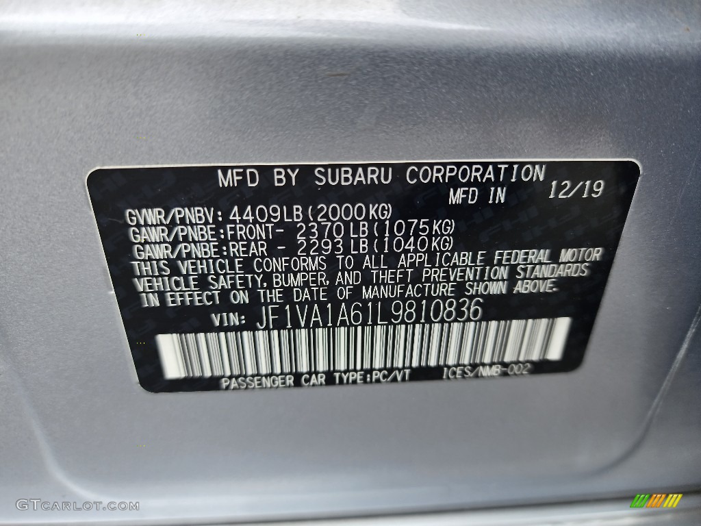 2020 WRX  - Ice Silver Metallic / Carbon Black photo #30