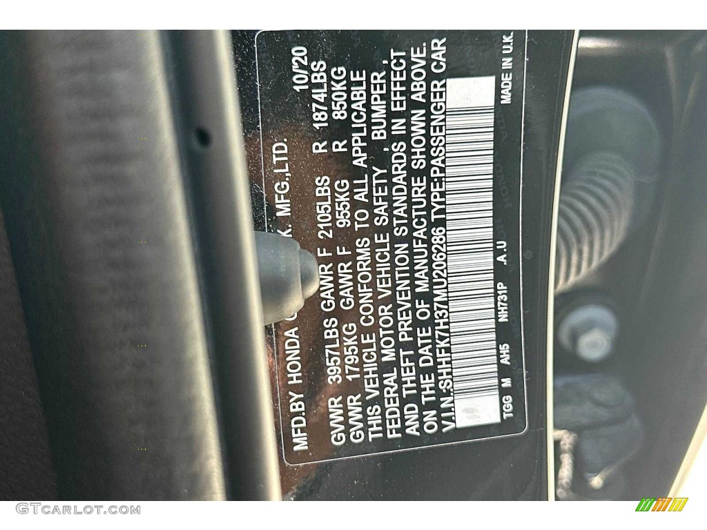 2021 Honda Civic LX Hatchback Color Code Photos