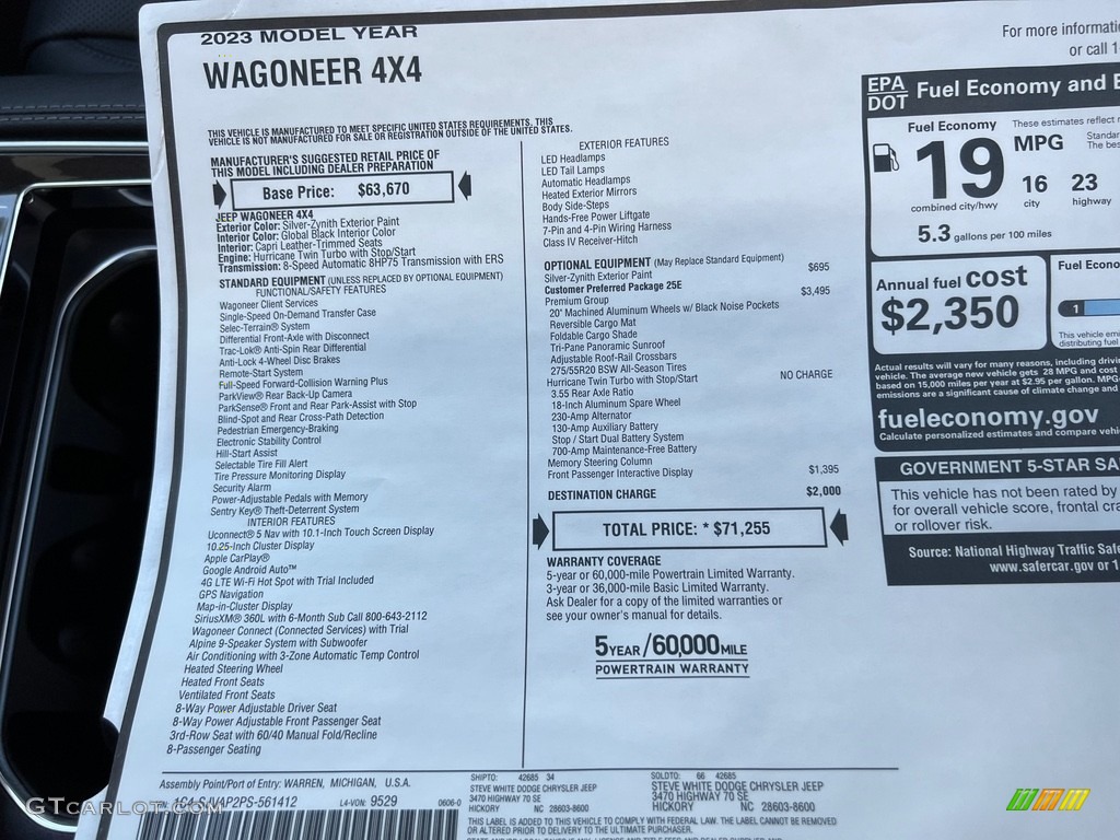 2023 Jeep Wagoneer Base 4x4 Window Sticker Photo #146315446