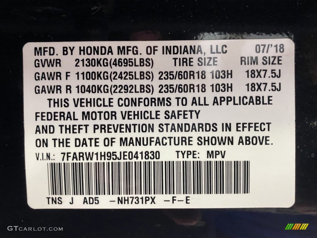 2018 Honda CR-V Touring Color Code Photos