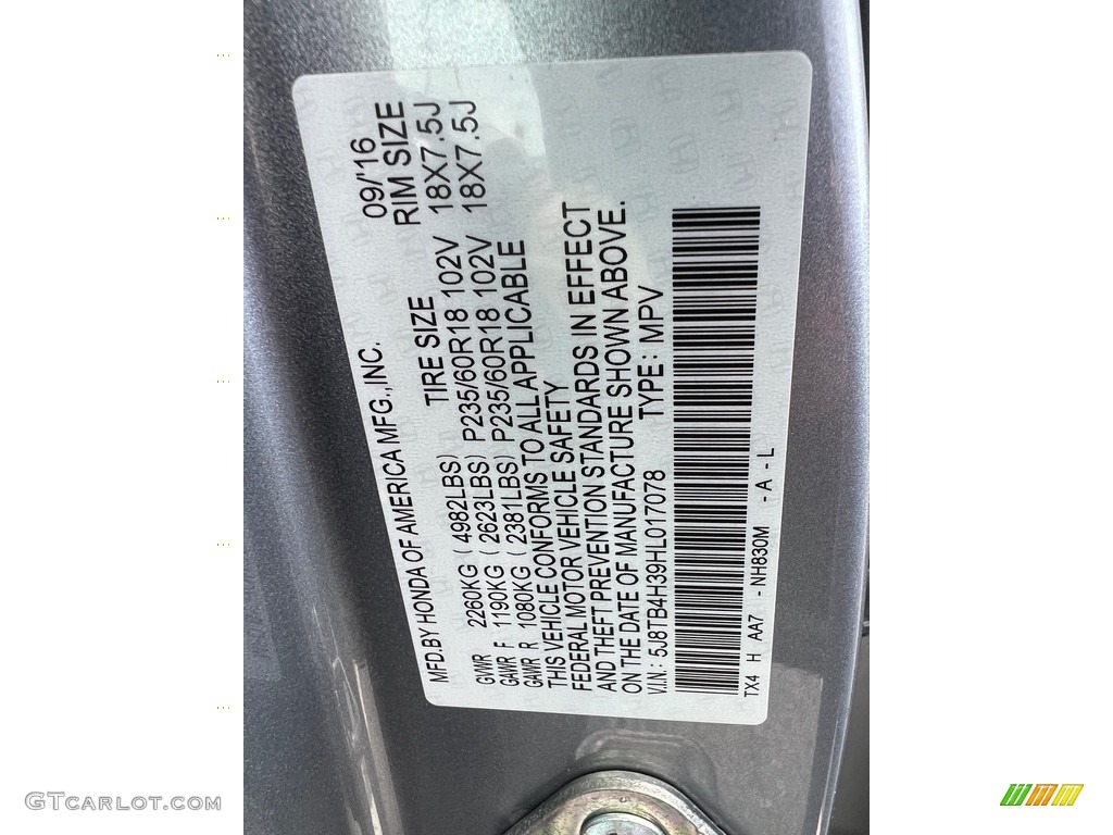 2017 Acura RDX Technology AWD Color Code Photos
