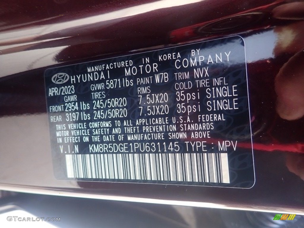 2023 Palisade Color Code W7B for Sierra Burgundy Photo #146327057