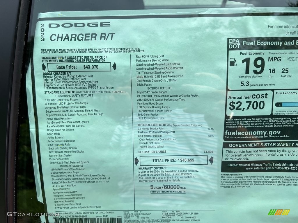 2023 Dodge Charger R/T Window Sticker Photo #146332249