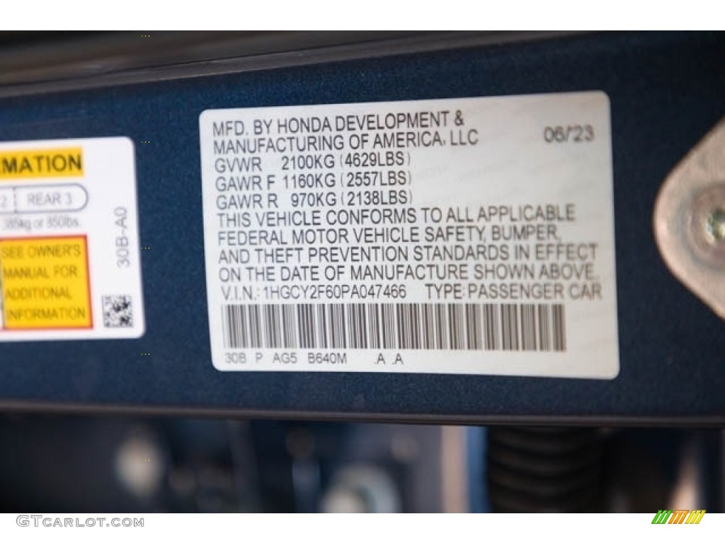 2023 Accord Color Code B640M for Canyon River Blue Metallic Photo #146333034