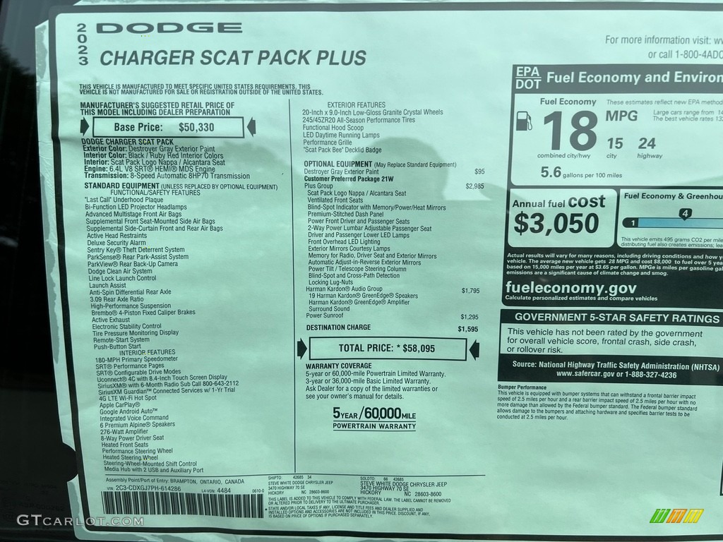 2023 Dodge Charger Scat Pack Plus Window Sticker Photo #146337735