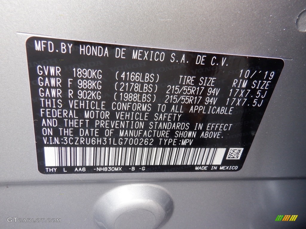 2020 Honda HR-V LX AWD Color Code Photos