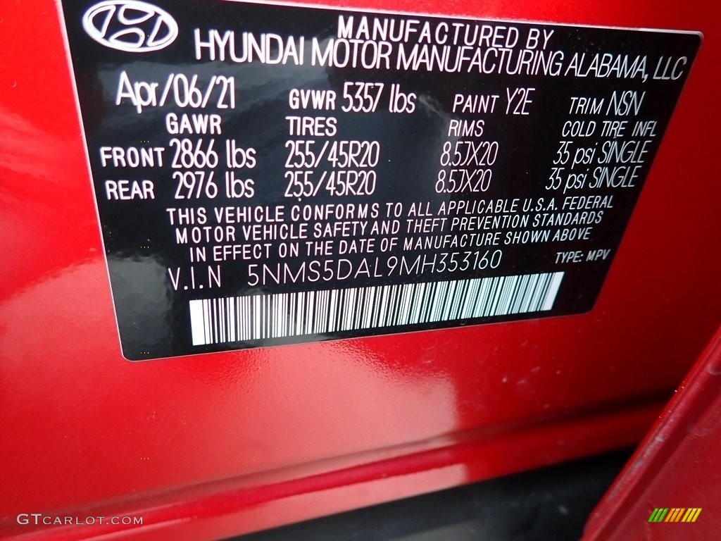 2021 Hyundai Santa Fe Calligraphy AWD Color Code Photos