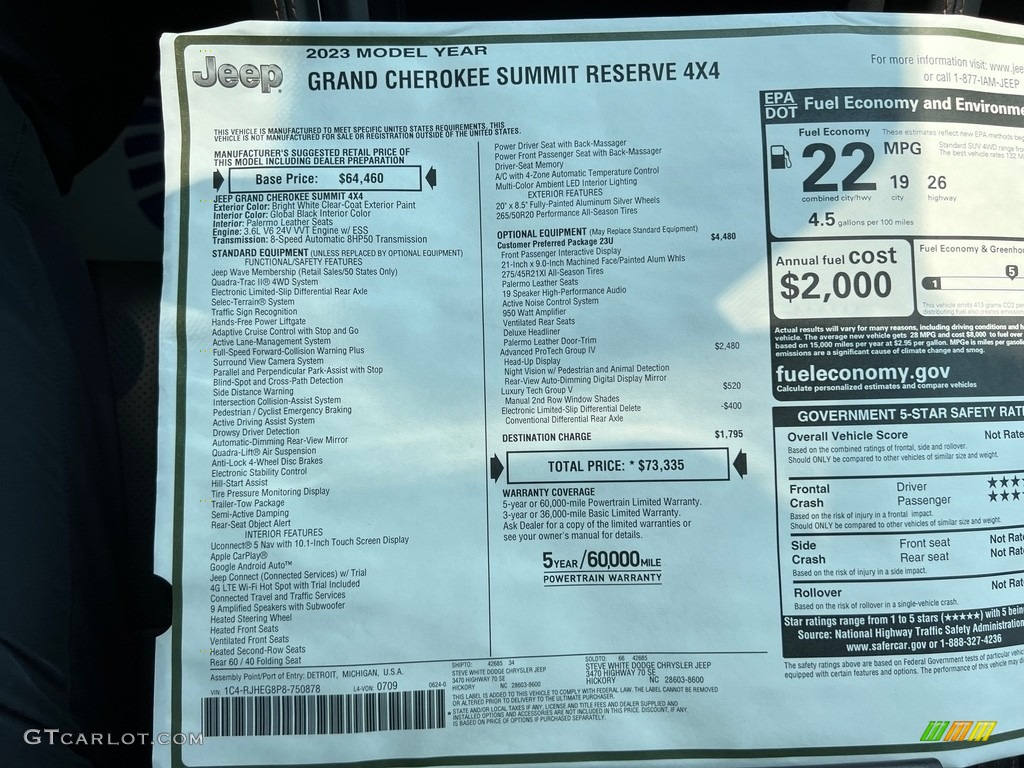 2023 Jeep Grand Cherokee Summit Reserve 4WD Window Sticker Photo #146347447