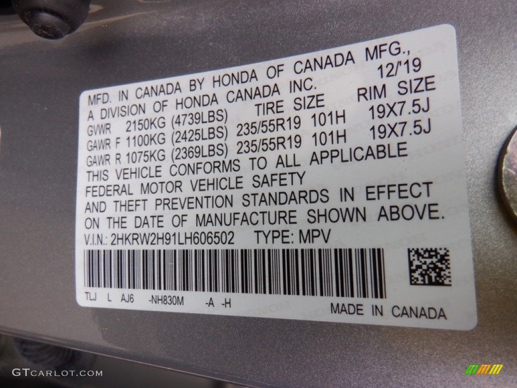 2020 CR-V Color Code NH830M for Lunar Silver Metallic Photo #146349406