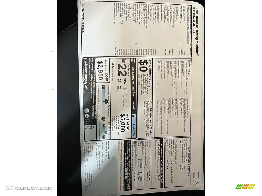 2024 BMW X7 xDrive40i Window Sticker Photos