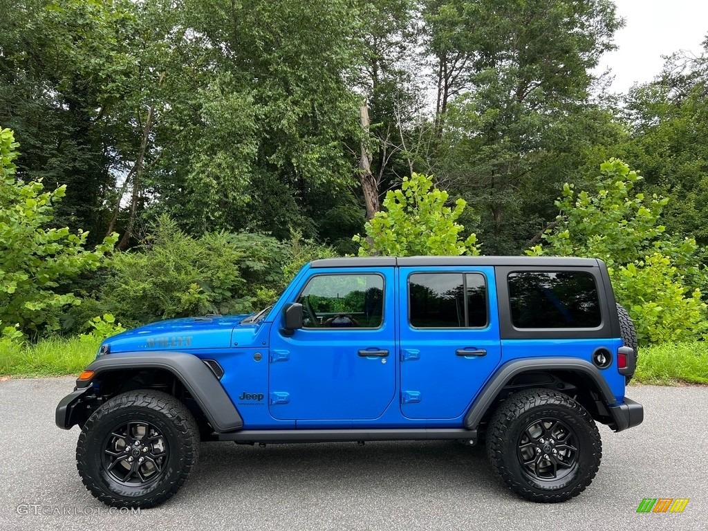 Hydro Blue Pearl 2024 Jeep Wrangler 4-Door Willys 4x4 Exterior Photo #146356088