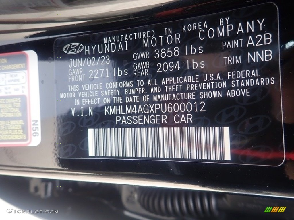 2023 Elantra Color Code A2B for Onyx Black Photo #146360425
