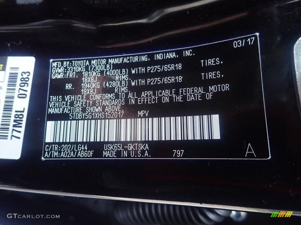 2017 Toyota Sequoia SR5 4x4 Color Code Photos
