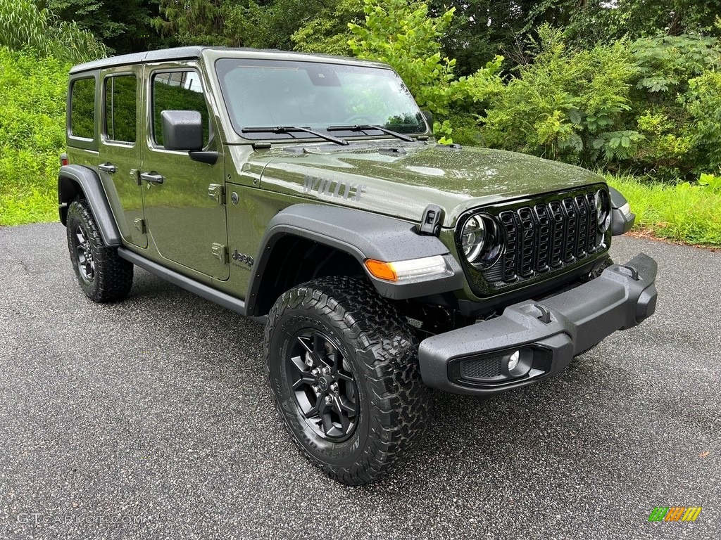 Sarge Green 2024 Jeep Wrangler 4-Door Willys 4x4 Exterior Photo #146363619
