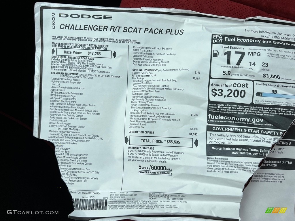 2023 Dodge Challenger R/T Scat Pack Plus Window Sticker Photo #146364384