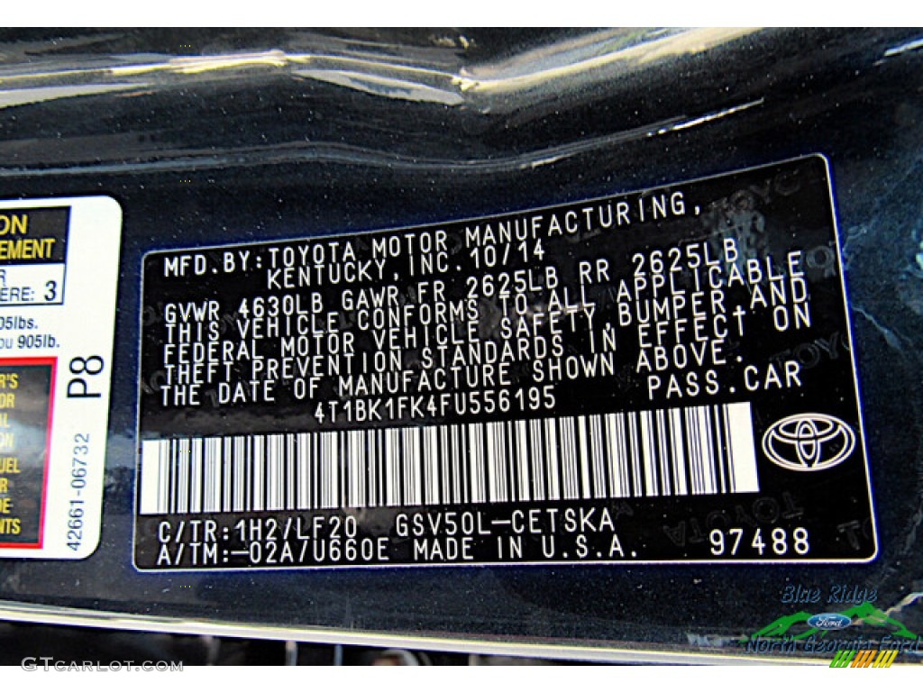 2015 Camry Color Code 1H2 for Cosmic Gray Mica Photo #146365640