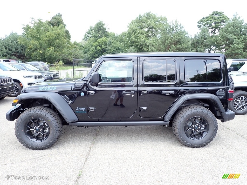 Black 2024 Jeep Wrangler 4-Door Willys 4xe Hybrid Exterior Photo #146369176