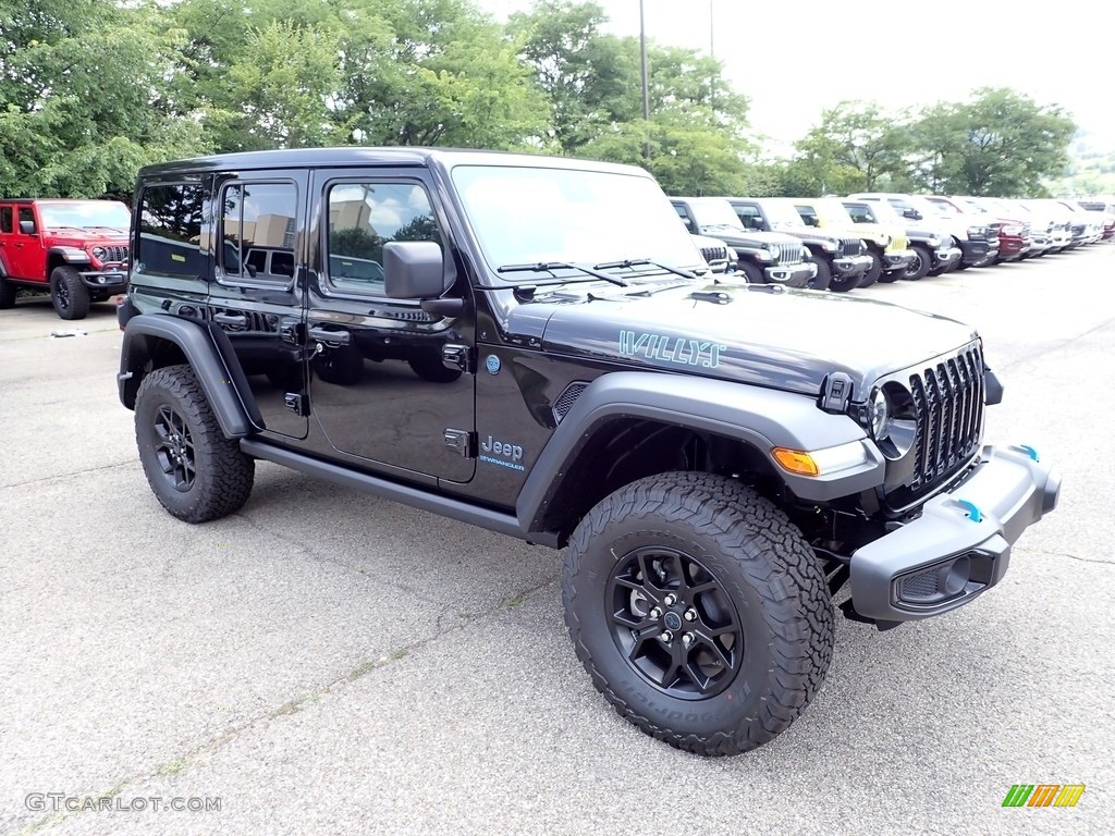Black 2024 Jeep Wrangler 4-Door Willys 4xe Hybrid Exterior Photo #146369275