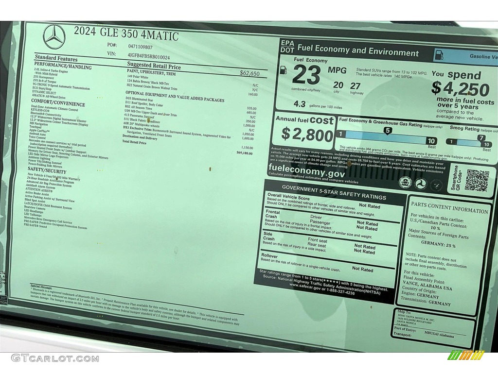 2024 Mercedes-Benz GLE 350 4Matic Window Sticker Photo #146372507