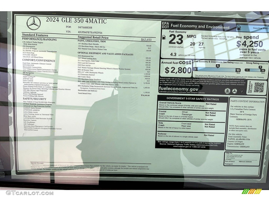 2024 Mercedes-Benz GLE 350 4Matic Window Sticker Photo #146373836