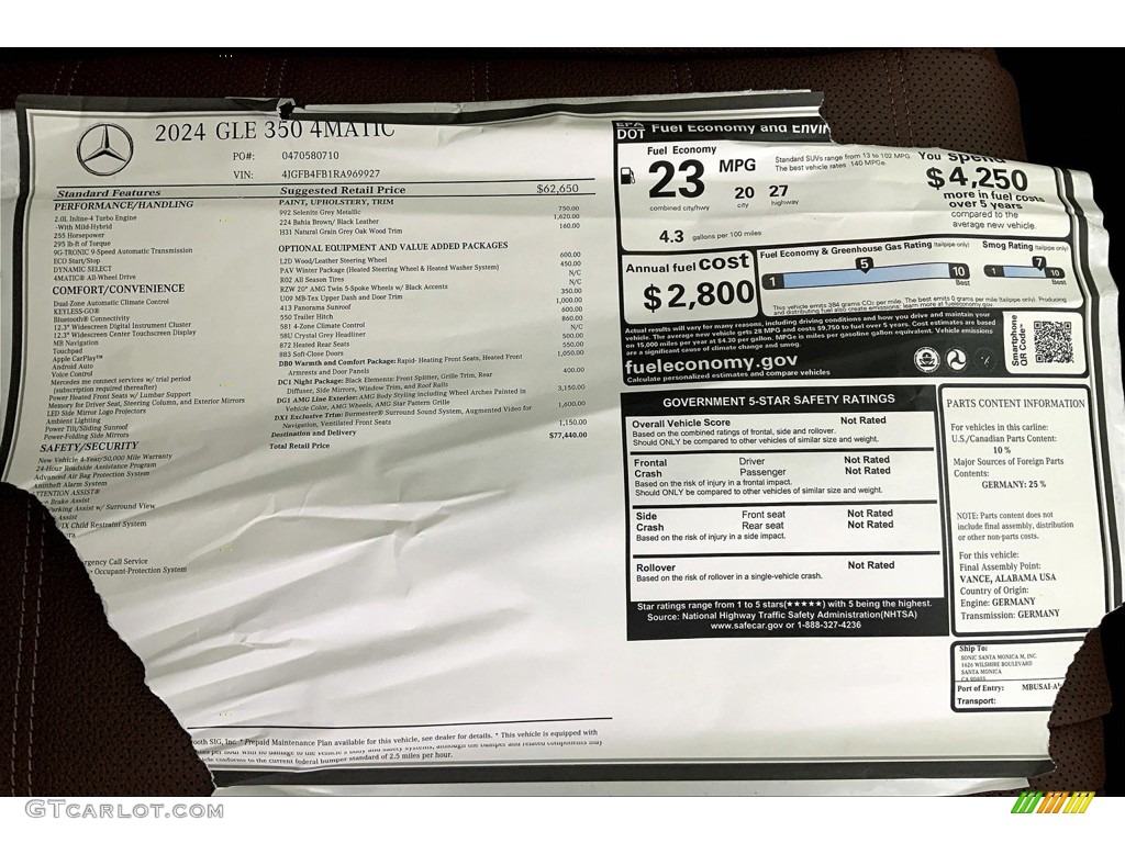 2024 Mercedes-Benz GLE 350 4Matic Window Sticker Photo #146379811