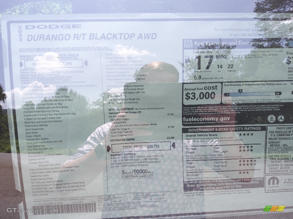 2023 Durango R/T Blacktop AWD - White Knuckle / Black photo #26