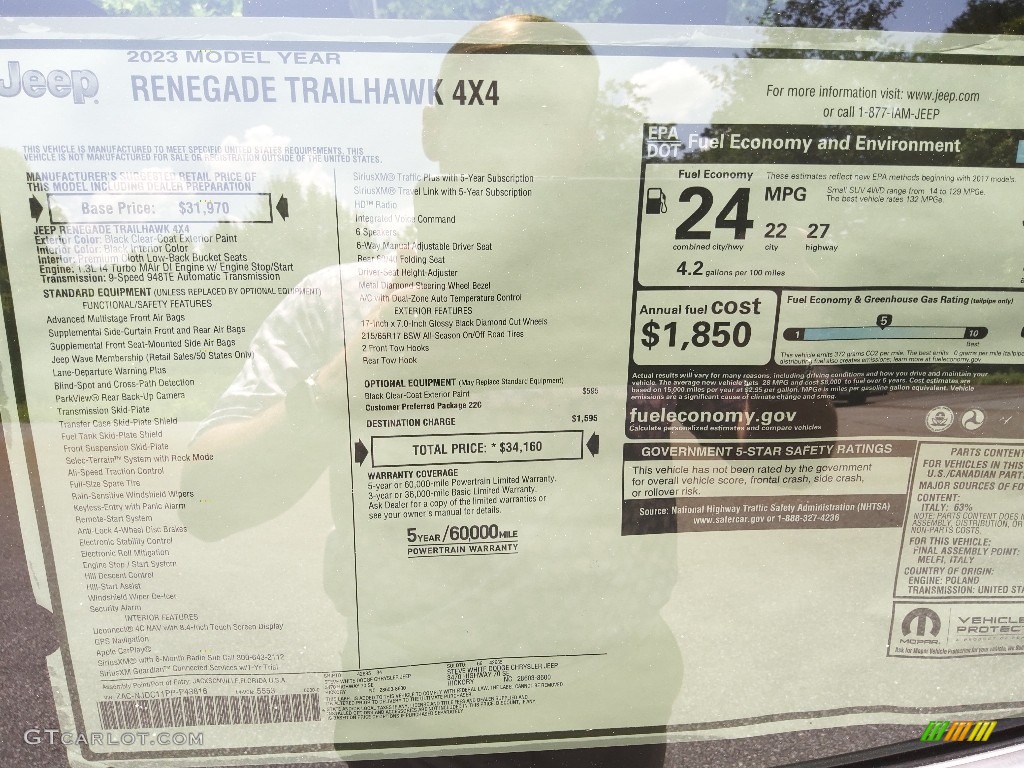 2023 Jeep Renegade Trailhawk 4x4 Window Sticker Photo #146383978