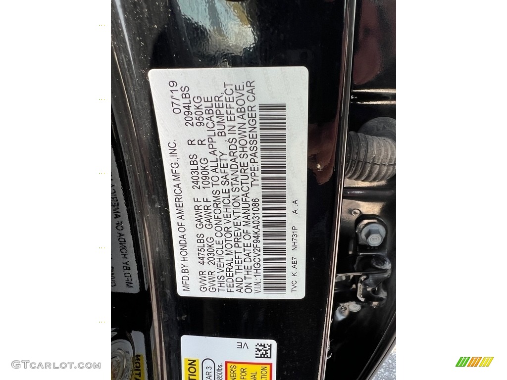 2019 Accord Color Code NH731P for Crystal Black Pearl Photo #146394191