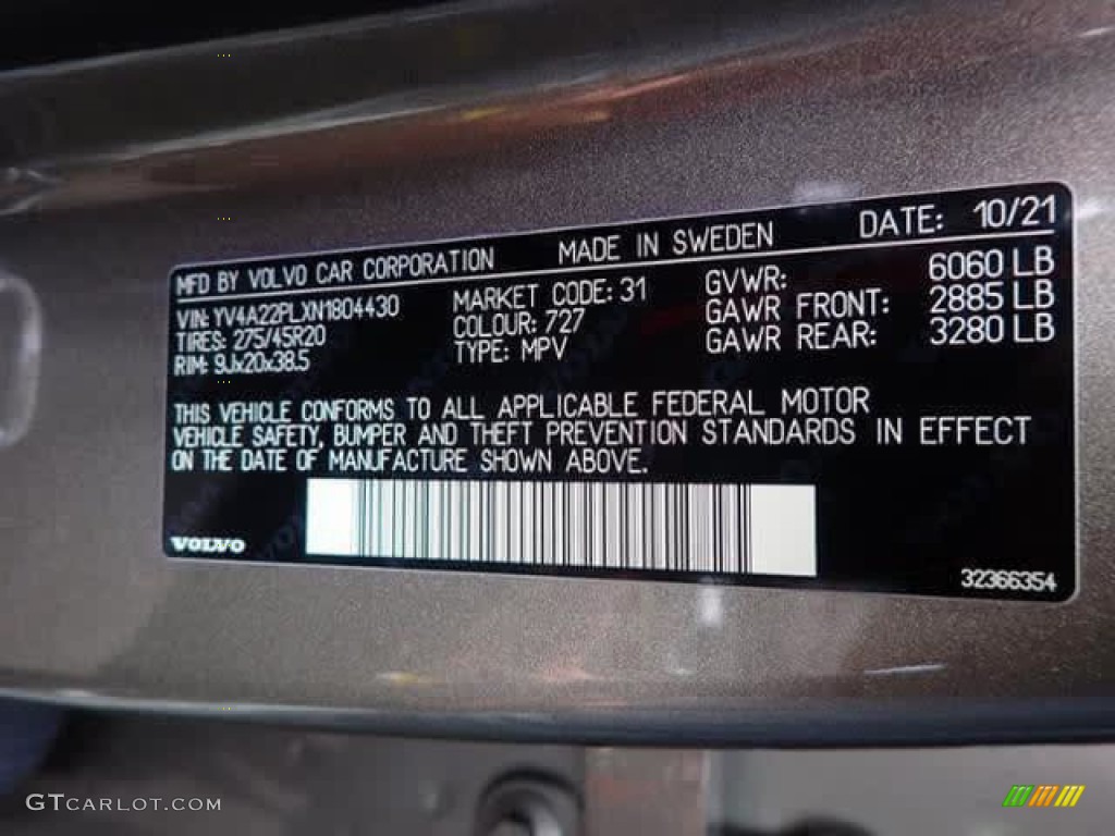2022 Volvo XC90 T6 AWD Inscription Color Code Photos
