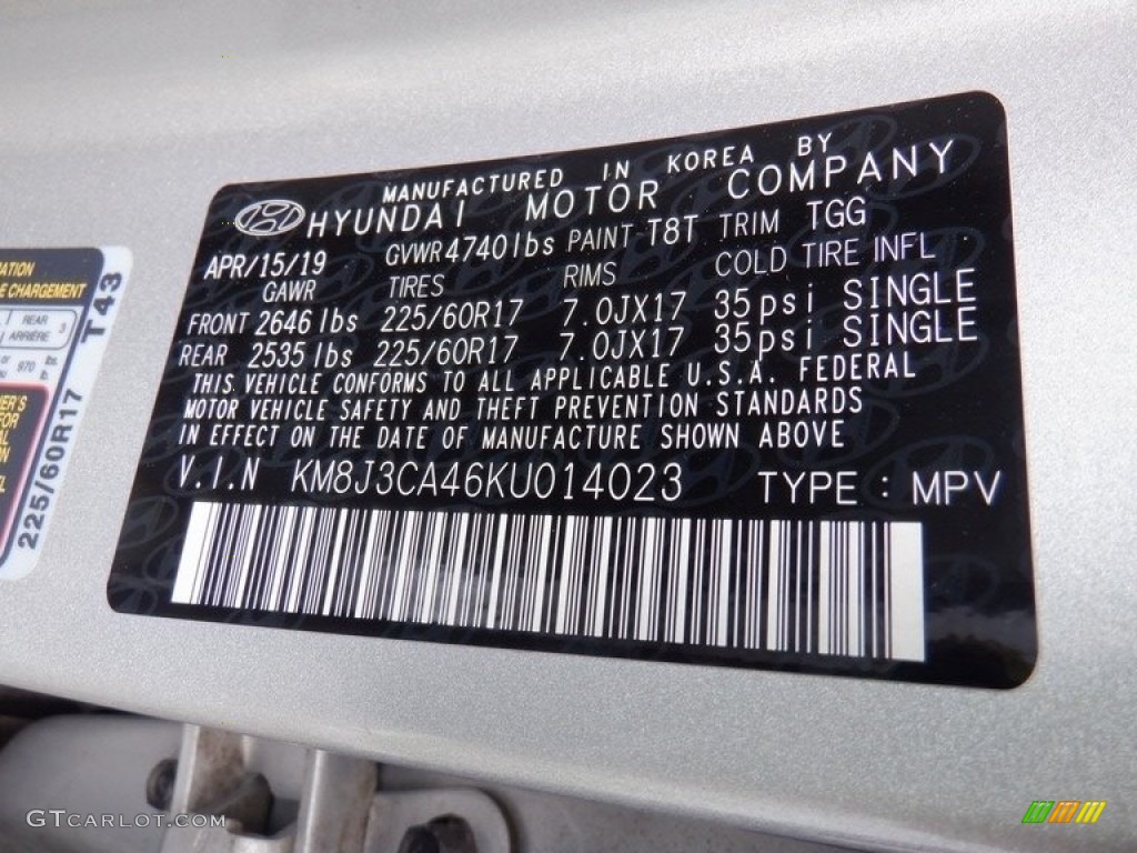 2019 Hyundai Tucson Value AWD Color Code Photos