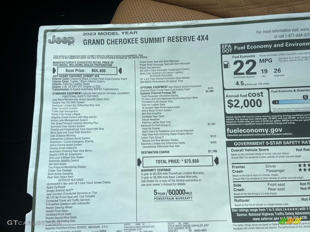 2023 Jeep Grand Cherokee Summit Reserve 4WD Window Sticker Photo #146408037