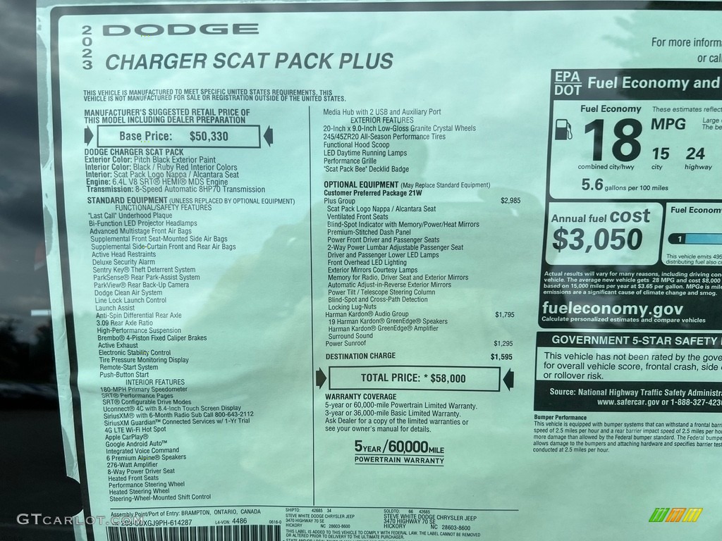 2023 Dodge Charger Scat Pack Plus Window Sticker Photo #146413261