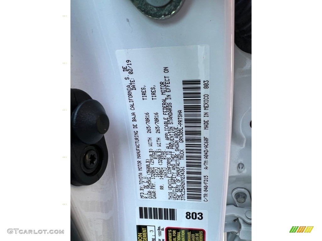 2019 Tacoma Color Code 040 for Super White Photo #146422432