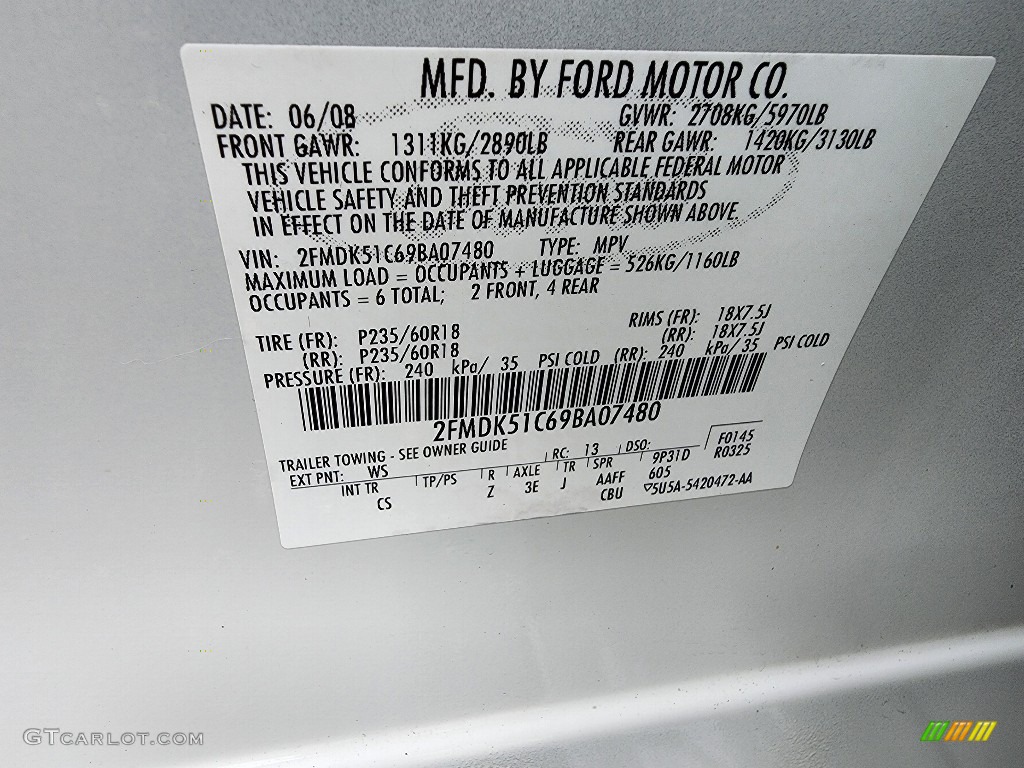 2009 Ford Flex SE Color Code Photos