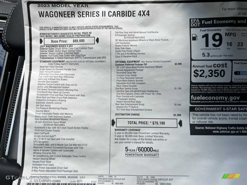 2023 Jeep Wagoneer Carbide 4x4 Window Sticker Photos