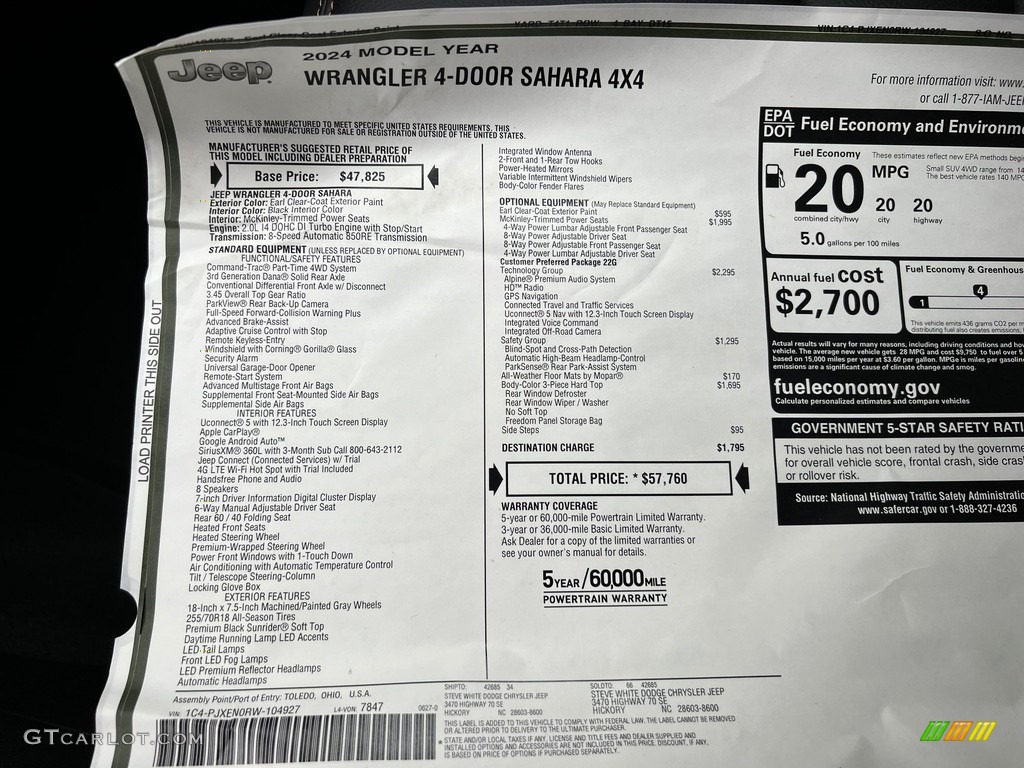 2024 Jeep Wrangler 4-Door Sahara 4x4 Window Sticker Photos