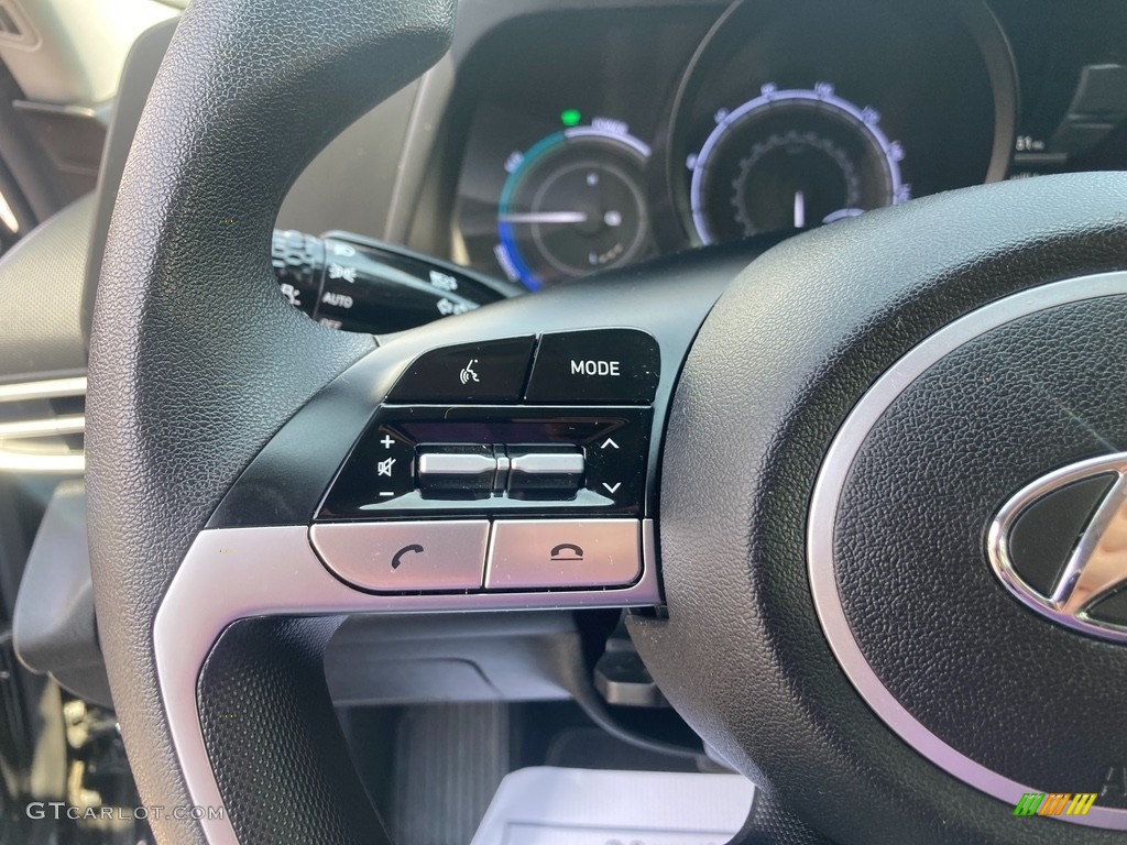 2021 Hyundai Elantra Blue Hybrid Black Steering Wheel Photo #146438294
