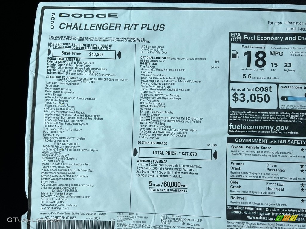 2023 Dodge Challenger R/T Plus Window Sticker Photo #146439092