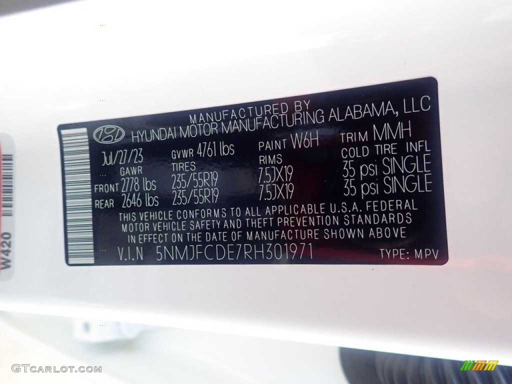 2024 Tucson Color Code W6H for Serenity White Pearl Photo #146441486