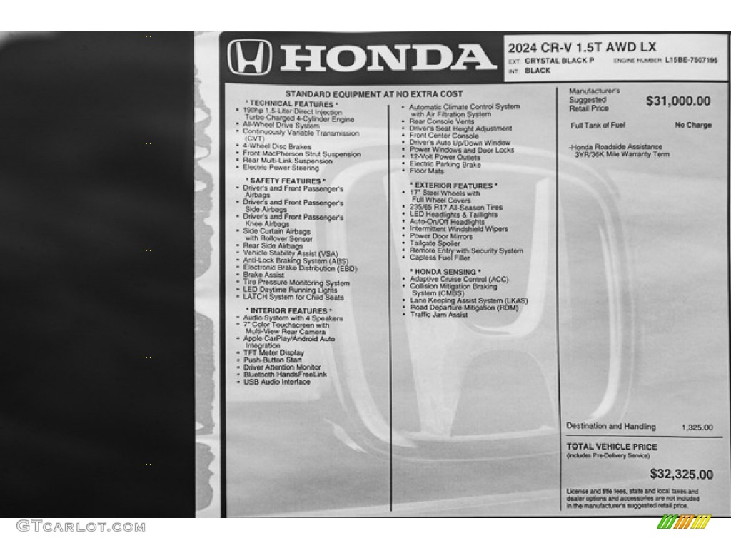 2024 Honda CR-V LX AWD Window Sticker Photos