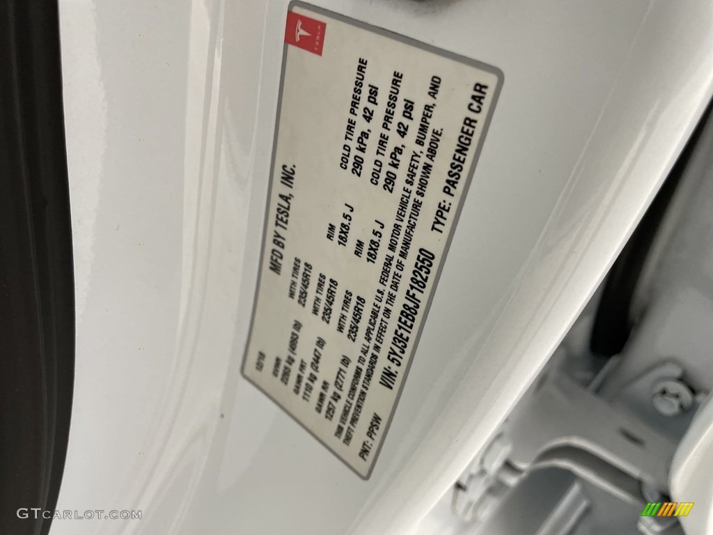 2018 Model 3 Long Range AWD - Pearl White Multi-Coat / Black photo #34