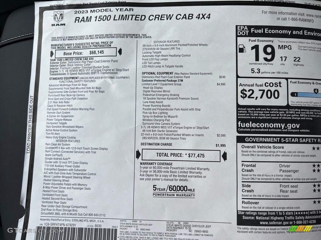 2023 1500 Limited Crew Cab 4x4 - Delmonico Red Pearl / Black photo #37