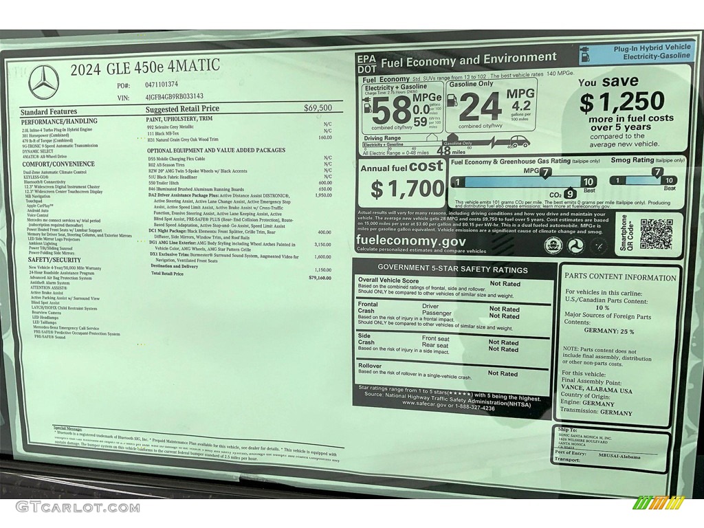 2024 Mercedes-Benz GLE 450e 4Matic Plug-In Hybrid Window Sticker Photo #146455202