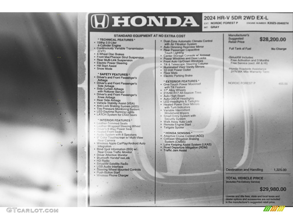 2024 Honda HR-V EX-L Window Sticker Photo #146456350